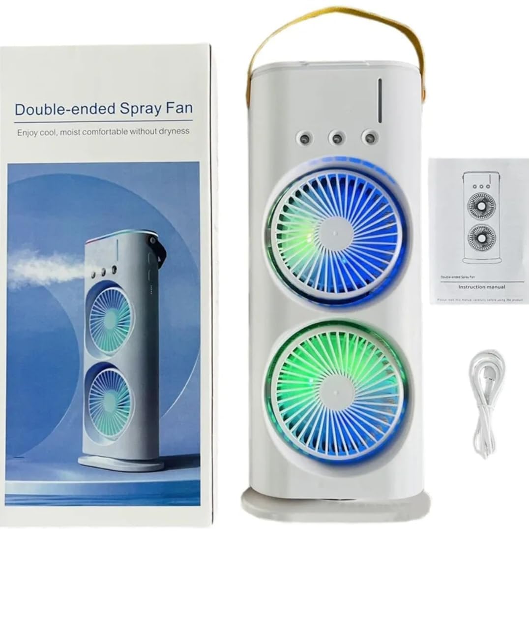Votvy Electric Double Ended Spray Fan, Cold Air Fan, 2025 New 3 Gears USB Rechargeable Oscillating fan with LED Light Cooler Fan, Touch & Remote Control, 280ml Water Tank, Ice Filling Fan