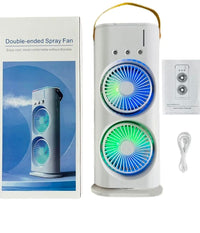 Votvy Electric Double Ended Spray Fan, Cold Air Fan, 2025 New 3 Gears USB Rechargeable Oscillating fan with LED Light Cooler Fan, Touch & Remote Control, 280ml Water Tank, Ice Filling Fan