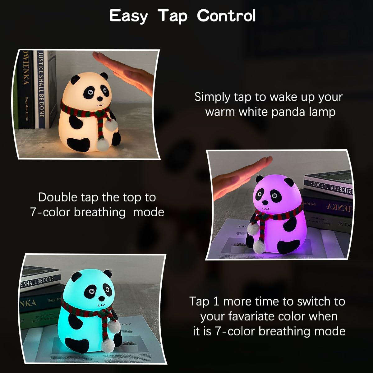 Votvy Electric  Rechargeable Panda Lamp, Cute Silicone Kawaii Night Lamp For Bedroom With Touch Gesture 7 Color Changing Adorable Christmas Gift Kids, Light,Table,Beside Kids Room
