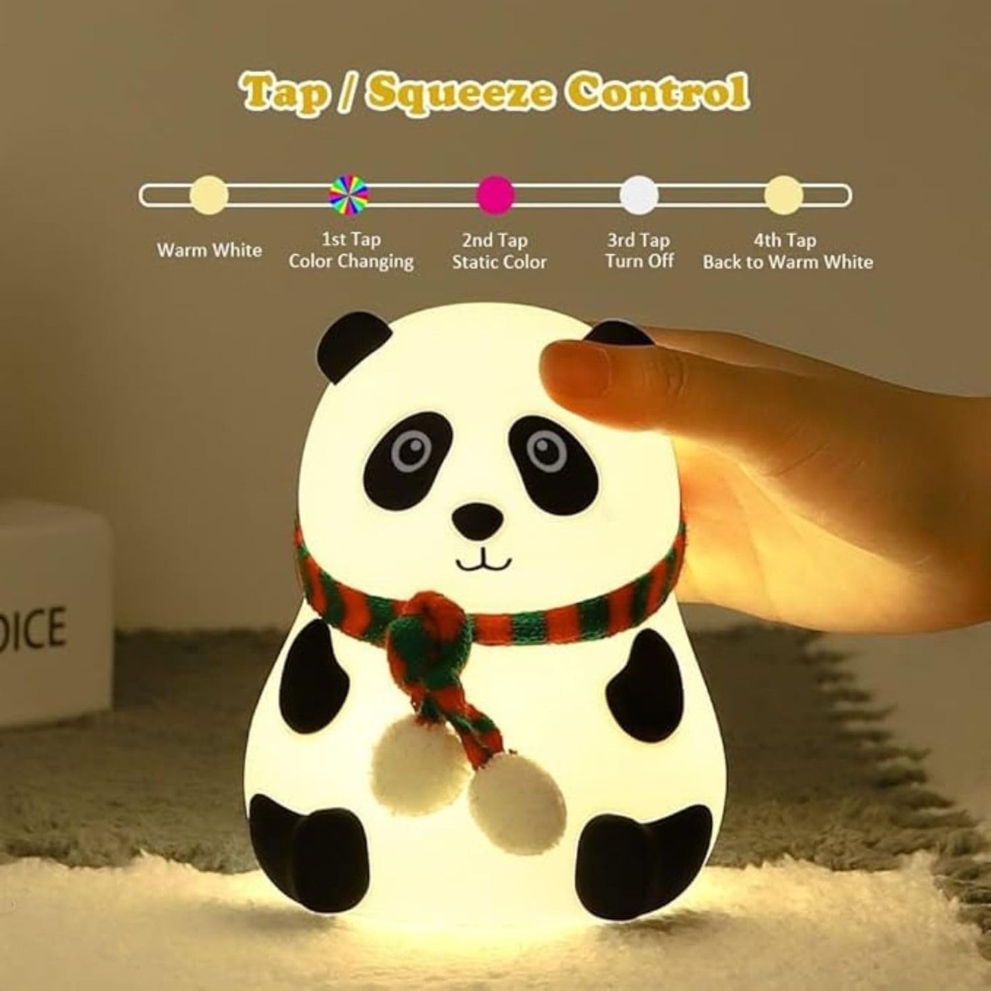 Votvy Electric  Rechargeable Panda Lamp, Cute Silicone Kawaii Night Lamp For Bedroom With Touch Gesture 7 Color Changing Adorable Christmas Gift Kids, Light,Table,Beside Kids Room