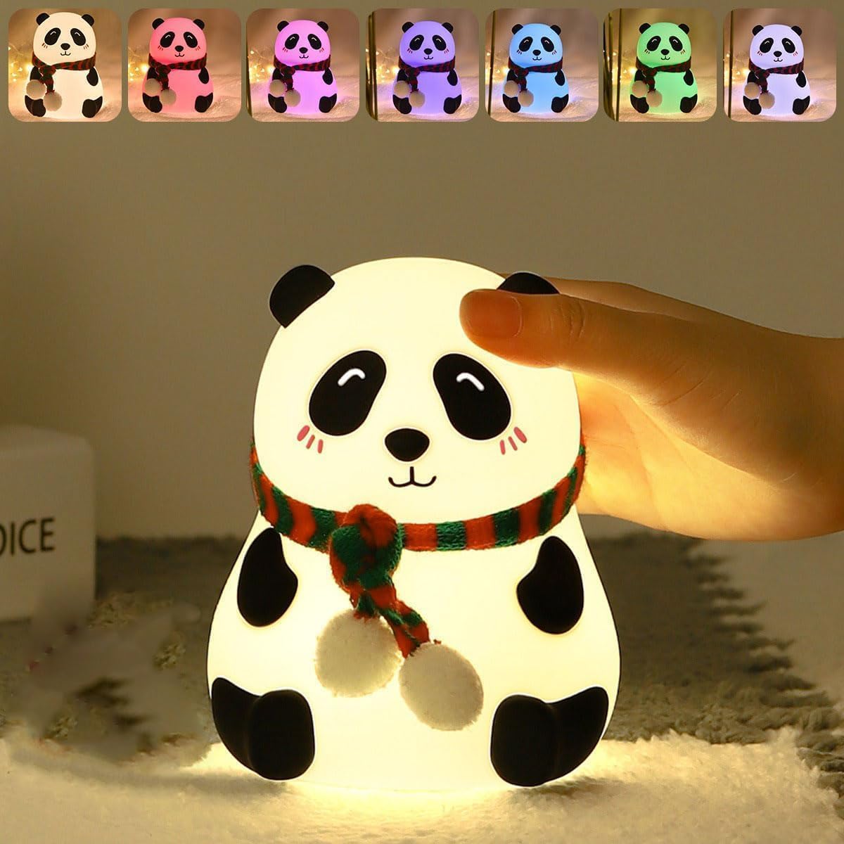 Votvy Electric  Rechargeable Panda Lamp, Cute Silicone Kawaii Night Lamp For Bedroom With Touch Gesture 7 Color Changing Adorable Christmas Gift Kids, Light,Table,Beside Kids Room
