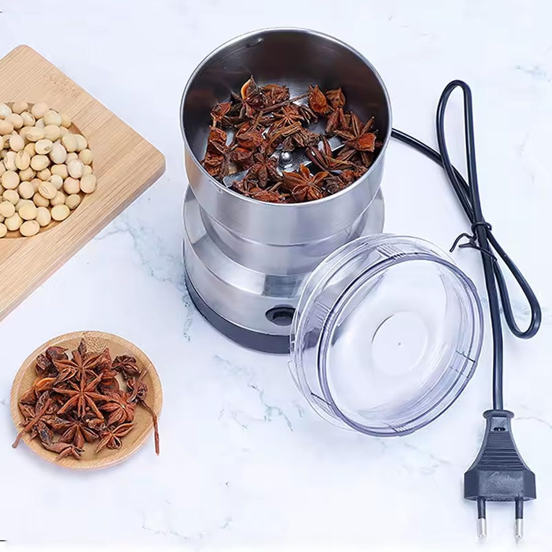 Votvy   Imported Portable Electric Coffee Bean Grinder, Stainless Steel Blade, Ultra-Fine Grain Crusher, Small Household & Commercial Coffee Grinder for Grains & Spices, Compact Handcrafted Pulverizer