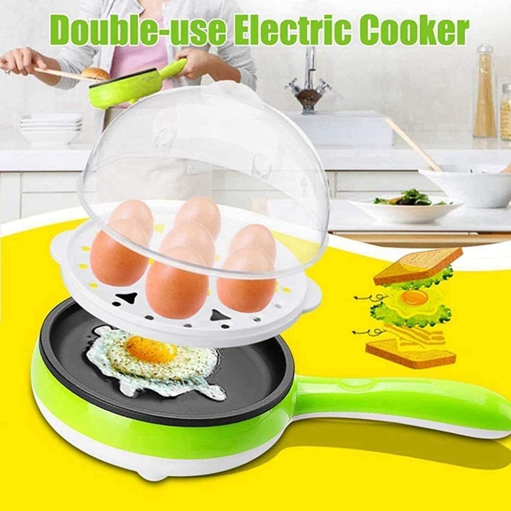Votvy Single Handle egg bowler and Capacity of 7 Eggs Egg Boiling Non-Stick Steamer and Egg Frying Pan Machine 2 in 1 Single Layer Egg Boiler Omelette Maker and Other Egg Variety