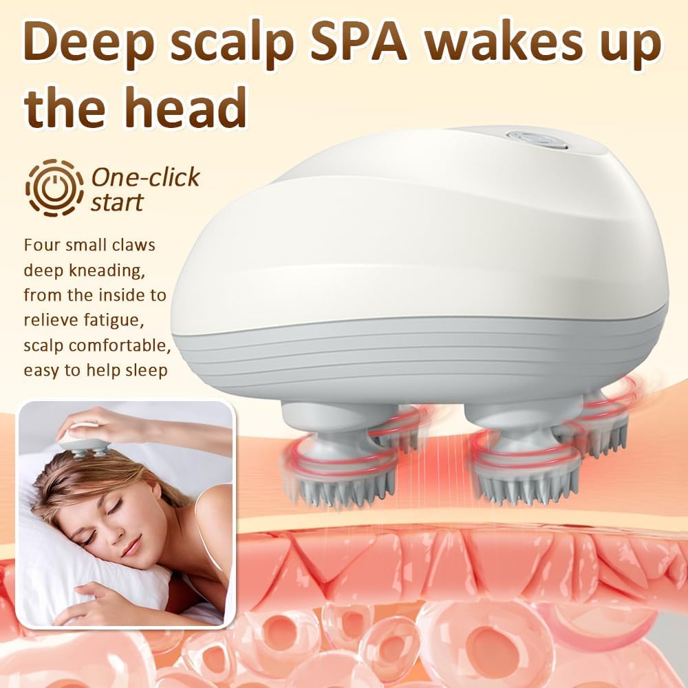 Votvy Scalp Massager Rechargeable Electric Head Kneading Massager, 3 Speed Modes, Handheld Portable Head Scratcher Massager for Hair Growth, Deep Clean & Stress Relax electric Head Massager Machine