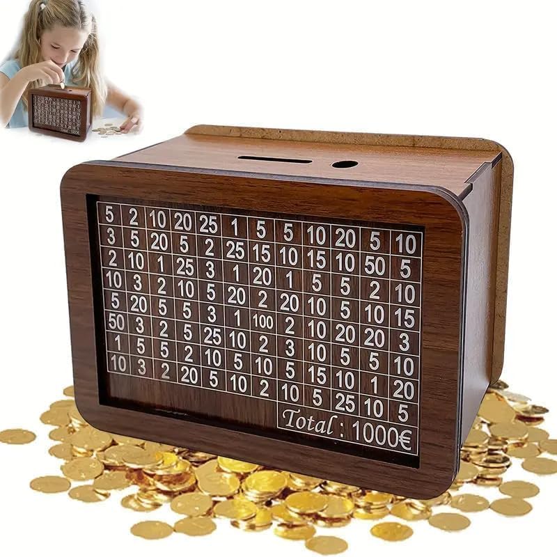 Votvy Wooden Piggy Bank for Kids & Adults,Coin Box with Carved Design,Savings Box,Children Savings Challenge Box, Cashbox,Wooden Coin Piggy Bank,Money Save Box,Cash Collection Bank for Kids and Adults