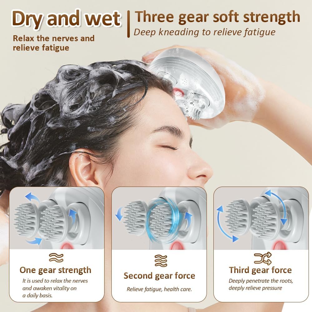 Votvy Scalp Massager Rechargeable Electric Head Kneading Massager, 3 Speed Modes, Handheld Portable Head Scratcher Massager for Hair Growth, Deep Clean & Stress Relax electric Head Massager Machine