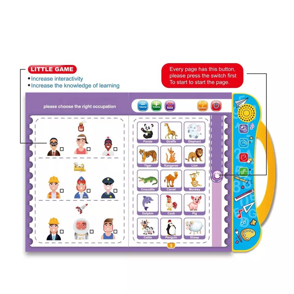 Votvy Intelligence Book Sound Book for Children, English Letters & Words Learning Book, Fun Educational Toys. Activities with Numbers, Shapes Learning Book for Toddlers