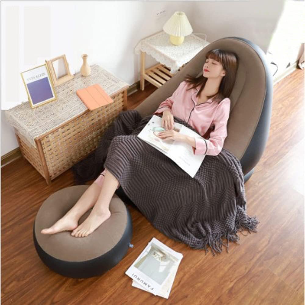Votvy   Chair, Portable Fast Inflatable Sofa Chair with Foot Stool, Surface with Plush Smooth Comfortable Ideal for Living Room, Room and Outdoor Camping use