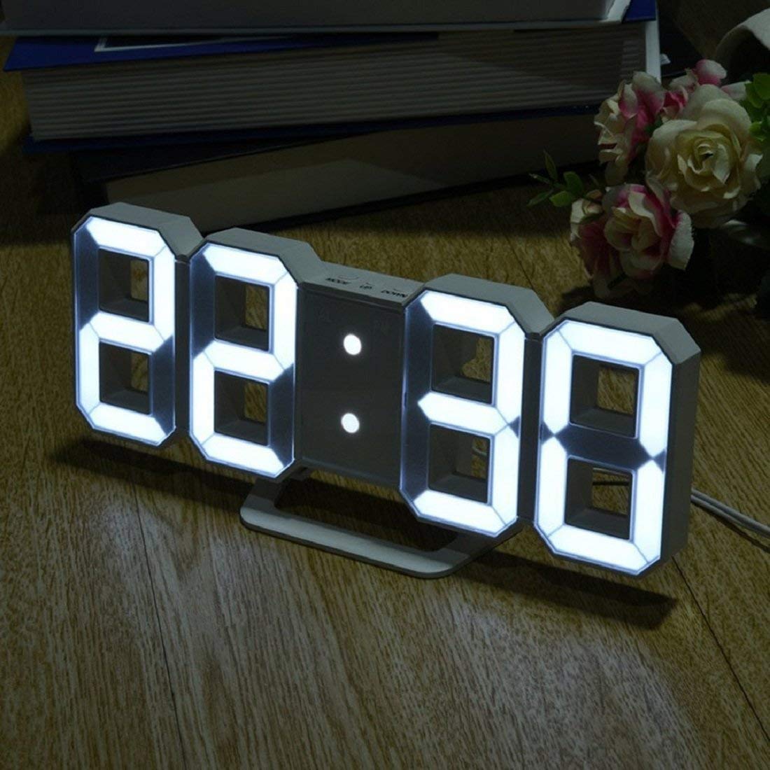 Votvy 3D Led Digital Alarm Clock Table Alarm Clock Manually Adjustable Brightness Electric Clock With Snooze Dimmer 12/24 Hour Mode Black-White