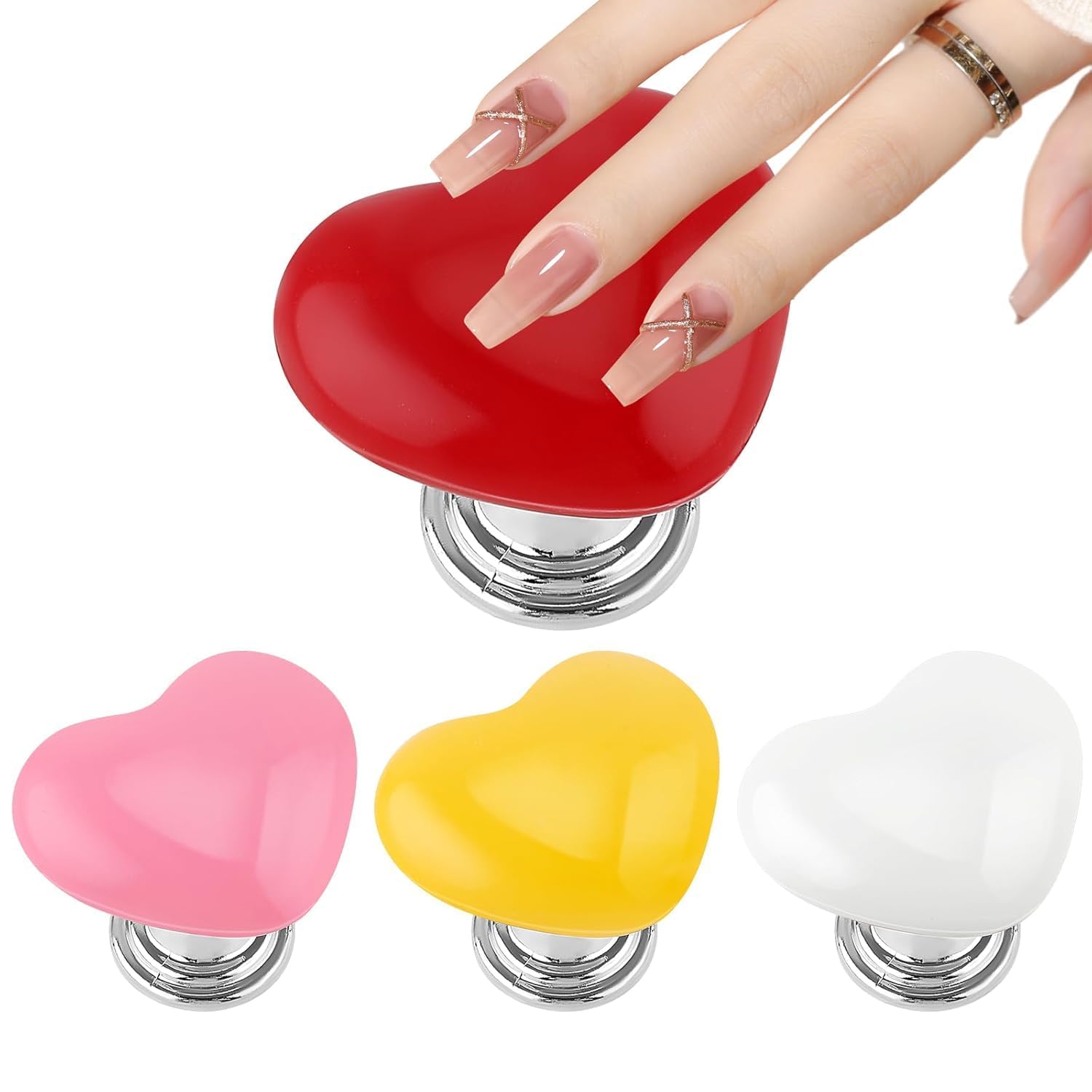 Votvy  4 Pcs Toilet Tank Button, Love Heart Shaped Toilet Push Button, Toilet Tank Press Button For Toilet Cover Lifter Handle Flush, Portable Toilet Tank Lid for Women Long Nail(Multicolour)
