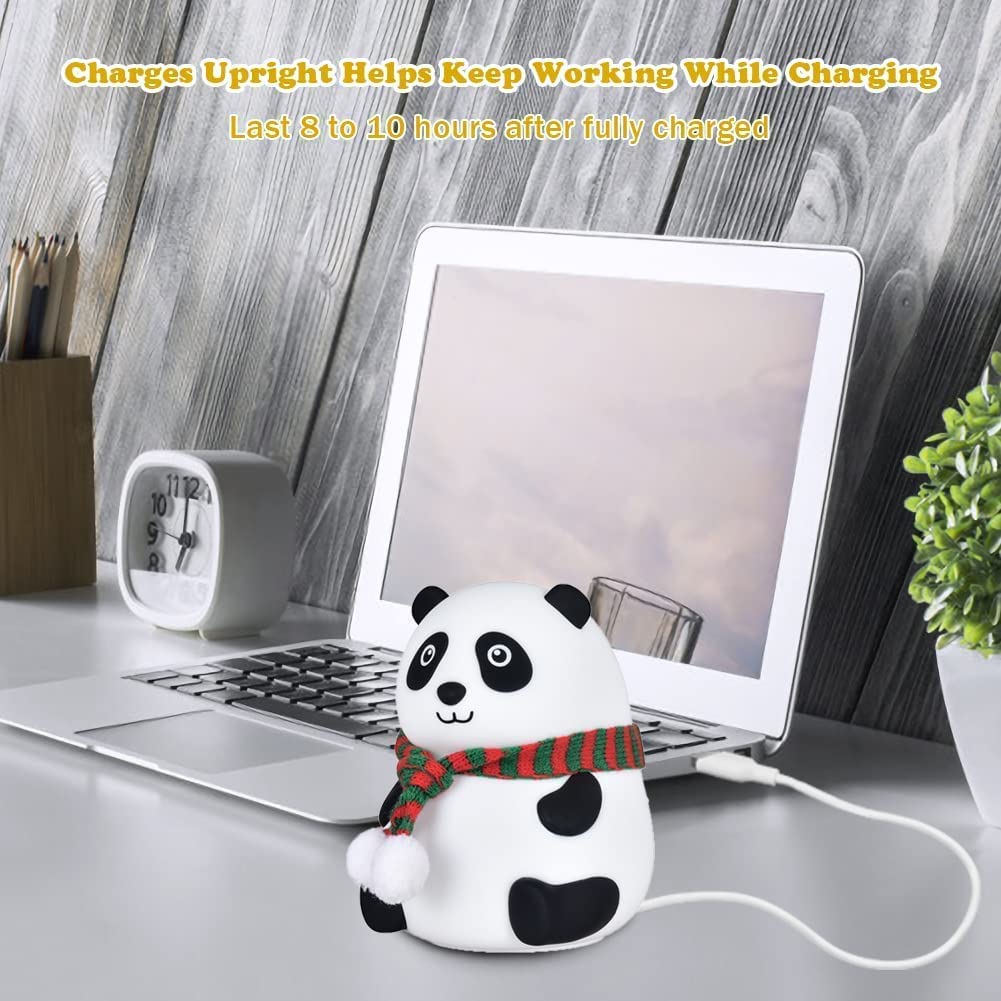 Votvy Electric  Rechargeable Panda Lamp, Cute Silicone Kawaii Night Lamp For Bedroom With Touch Gesture 7 Color Changing Adorable Christmas Gift Kids, Light,Table,Beside Kids Room