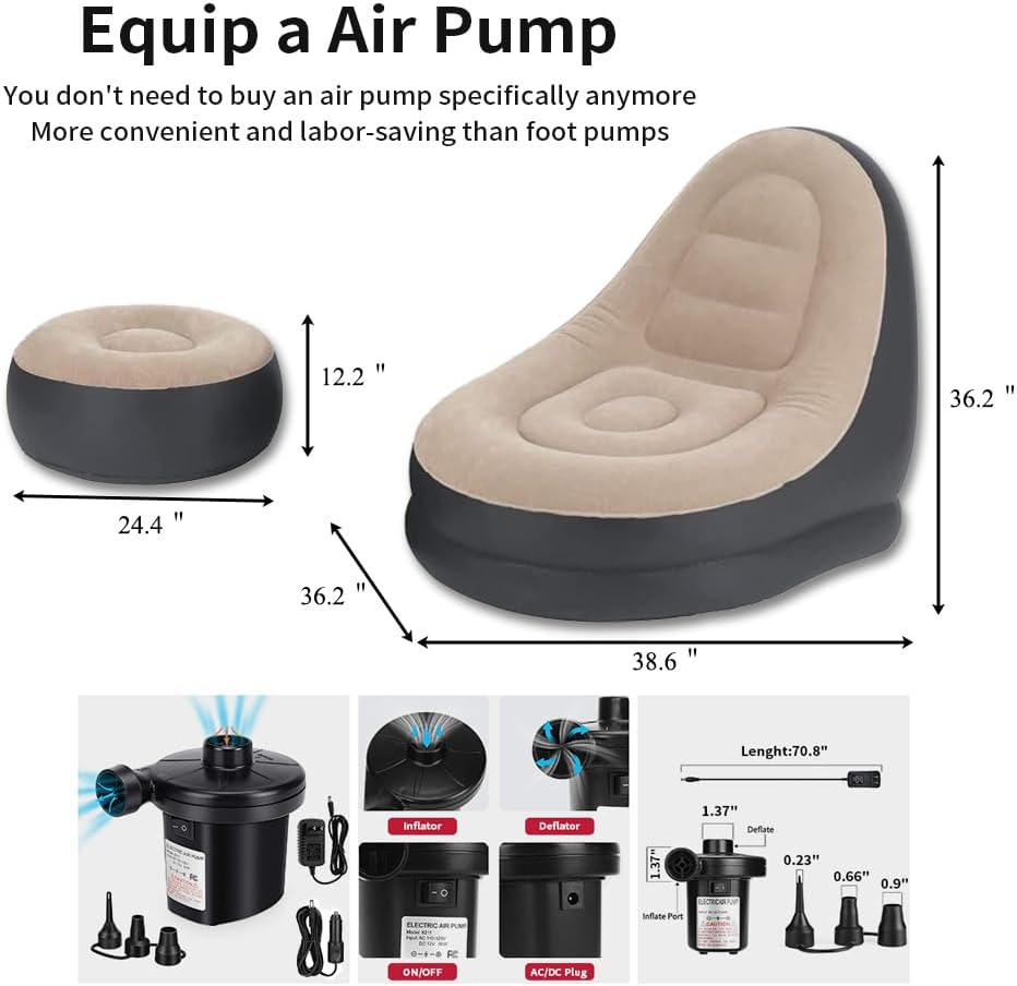 Votvy   Chair, Portable Fast Inflatable Sofa Chair with Foot Stool, Surface with Plush Smooth Comfortable Ideal for Living Room, Room and Outdoor Camping use