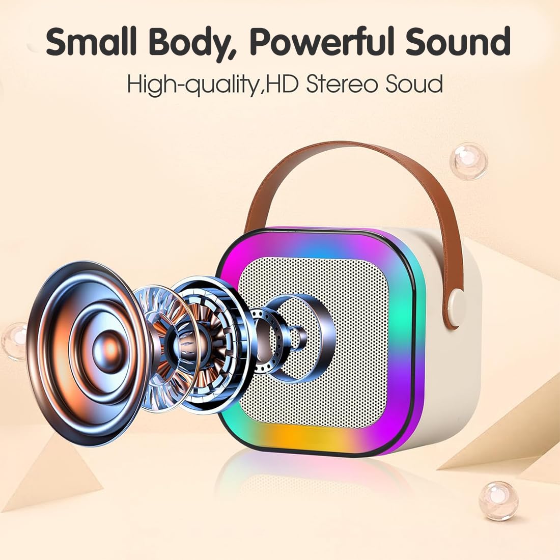 Votvy Electric Rechargeable Karaoke Mic with Speaker for Singing | Wireless Mini Portable Bluetooth Speaker with Microphone & LED Lights | Cute Birthday Gift for Kids Musical Toys for Boys, Girls and Adults