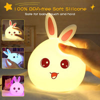 Votvy Electric  Night Lamp for Kids,Silicone Cute Little Rabbit LED Table Lamp, Birthday Gift for Kids (2-5 Years), Colour Changing with USB Rechargeable Night Light(Rabbit Lamp), Multicolour