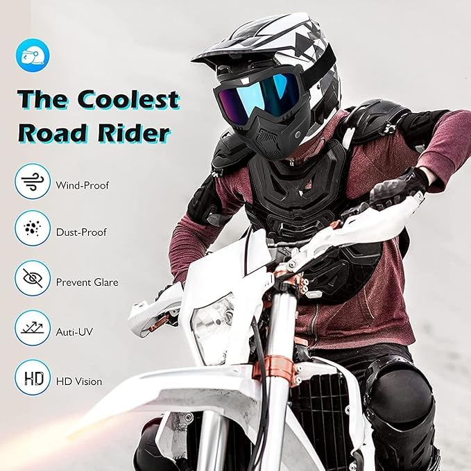 Votvy Goggle Mask Anti Scratch UV Protective Open Face & Eyewear Windproof Dirt Shield Adjustable Strap Soft Foam Padded Detachable for Cycling Bike Off Road Racing Riding Unisex