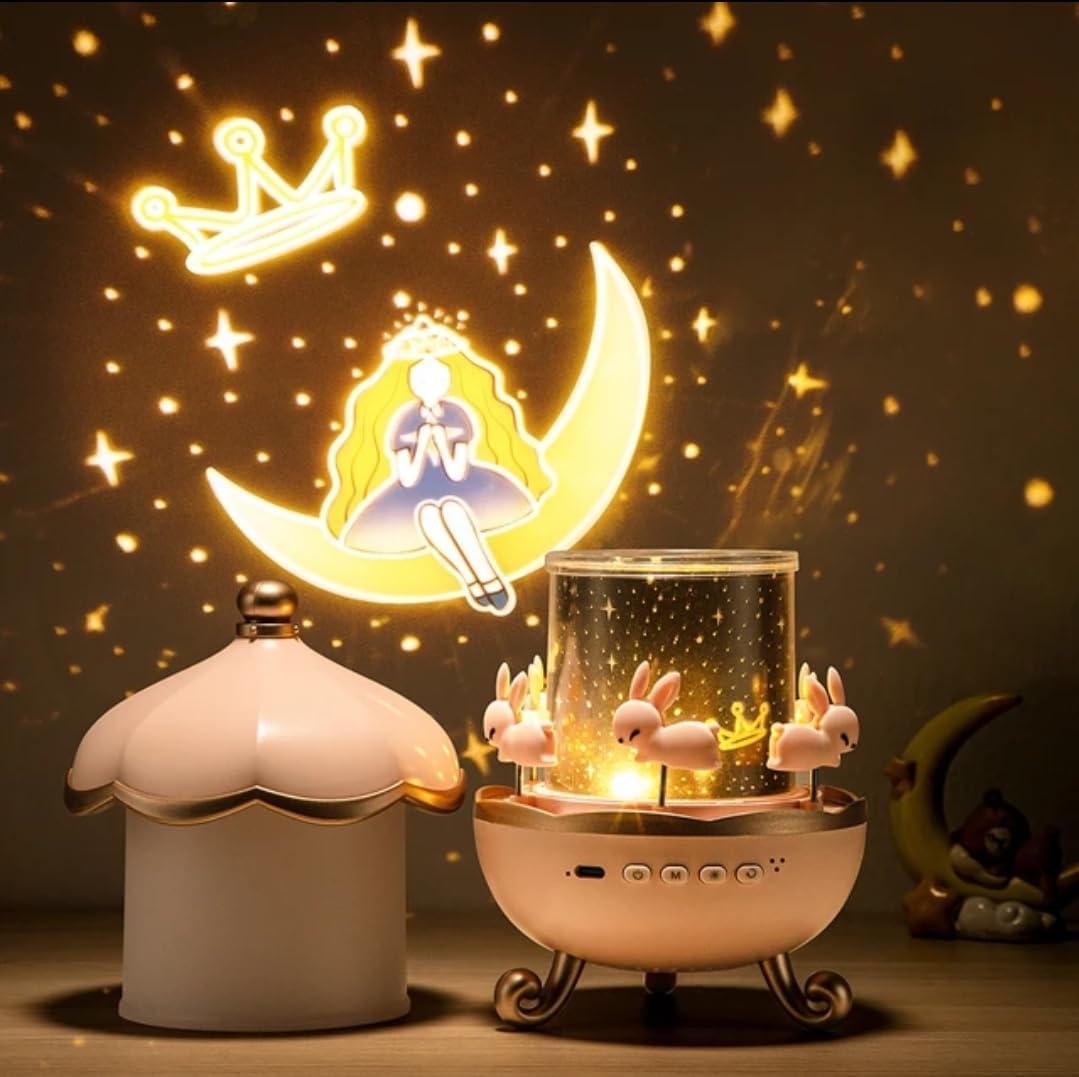 Votvy Electric Rotating Cabin Projector Lamp Star Projector Night Light for Kids Baby Sound Machine Night Light for Room Decor Kids Night Lights for Bedroom, (No Remote Control) (Battery not Included)