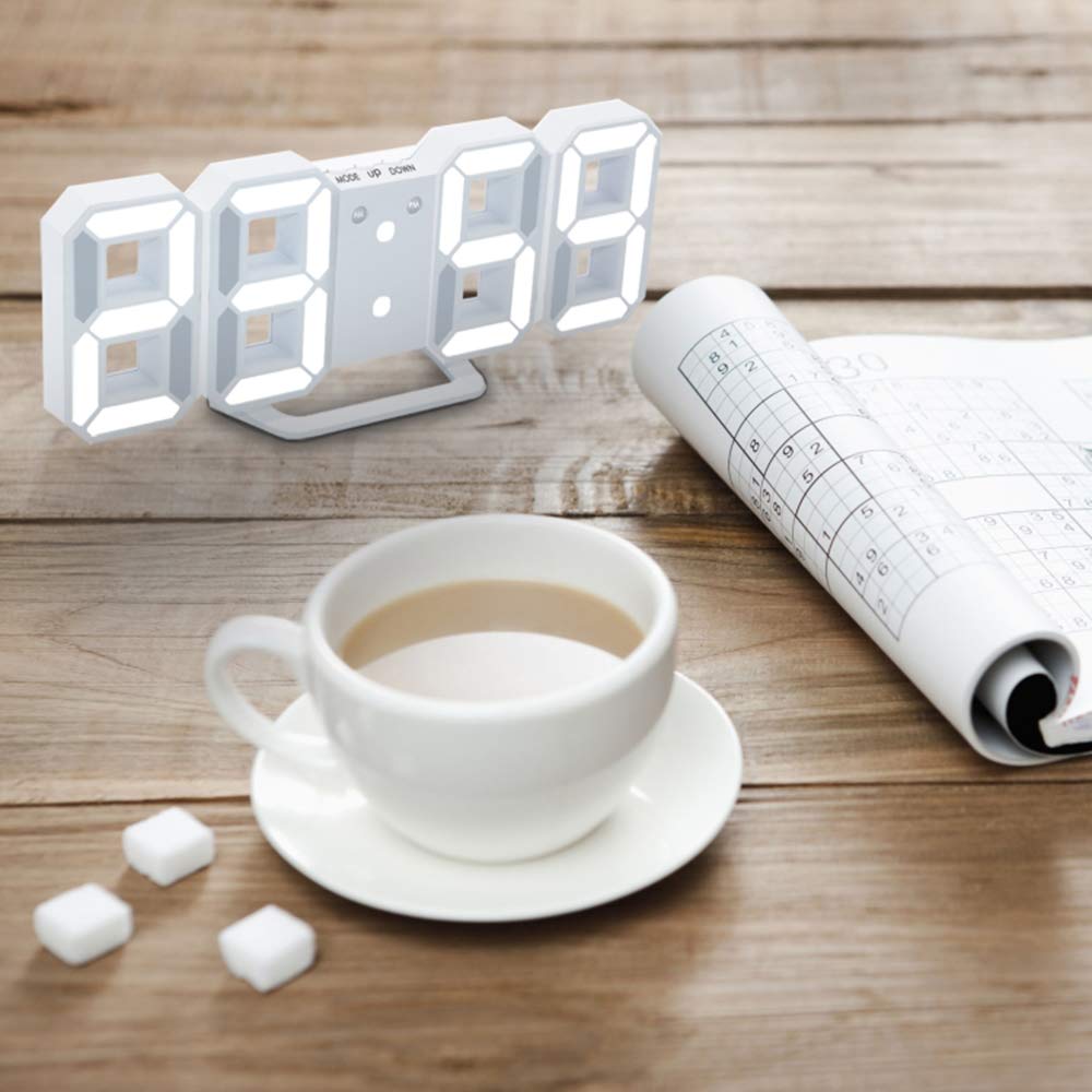 Votvy 3D Led Digital Alarm Clock Table Alarm Clock Manually Adjustable Brightness Electric Clock With Snooze Dimmer 12/24 Hour Mode Black-White