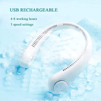 Votvy  Portable Electric Rechargeable Neck Fan USB Charging Battery Bladeless Neck Fan Smart Mini Hand Free 3 High Speed Fan Low Noise 360° Cooling NECK FAN