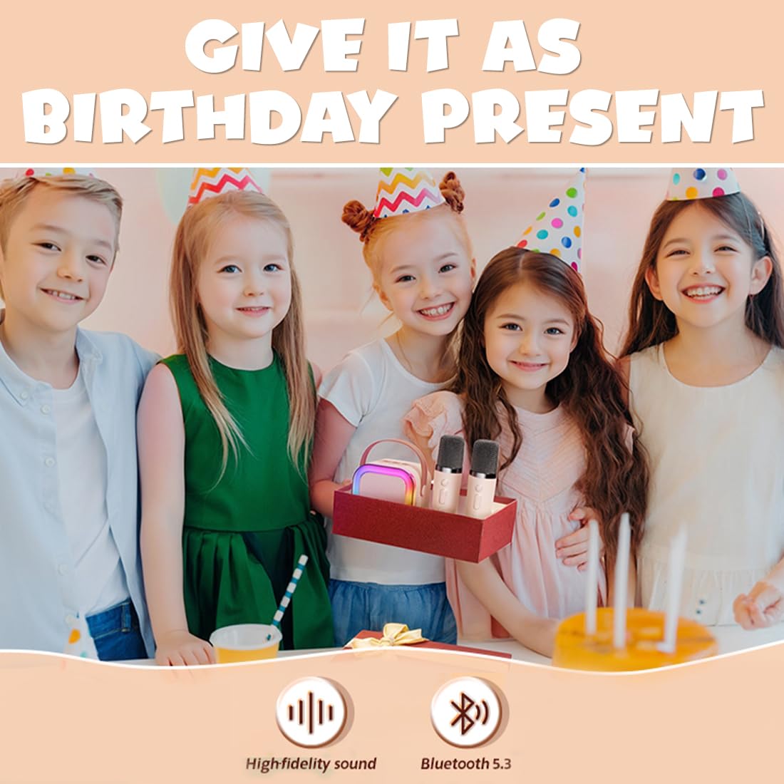 Votvy Electric Rechargeable Karaoke Mic with Speaker for Singing | Wireless Mini Portable Bluetooth Speaker with Microphone & LED Lights | Cute Birthday Gift for Kids Musical Toys for Boys, Girls and Adults