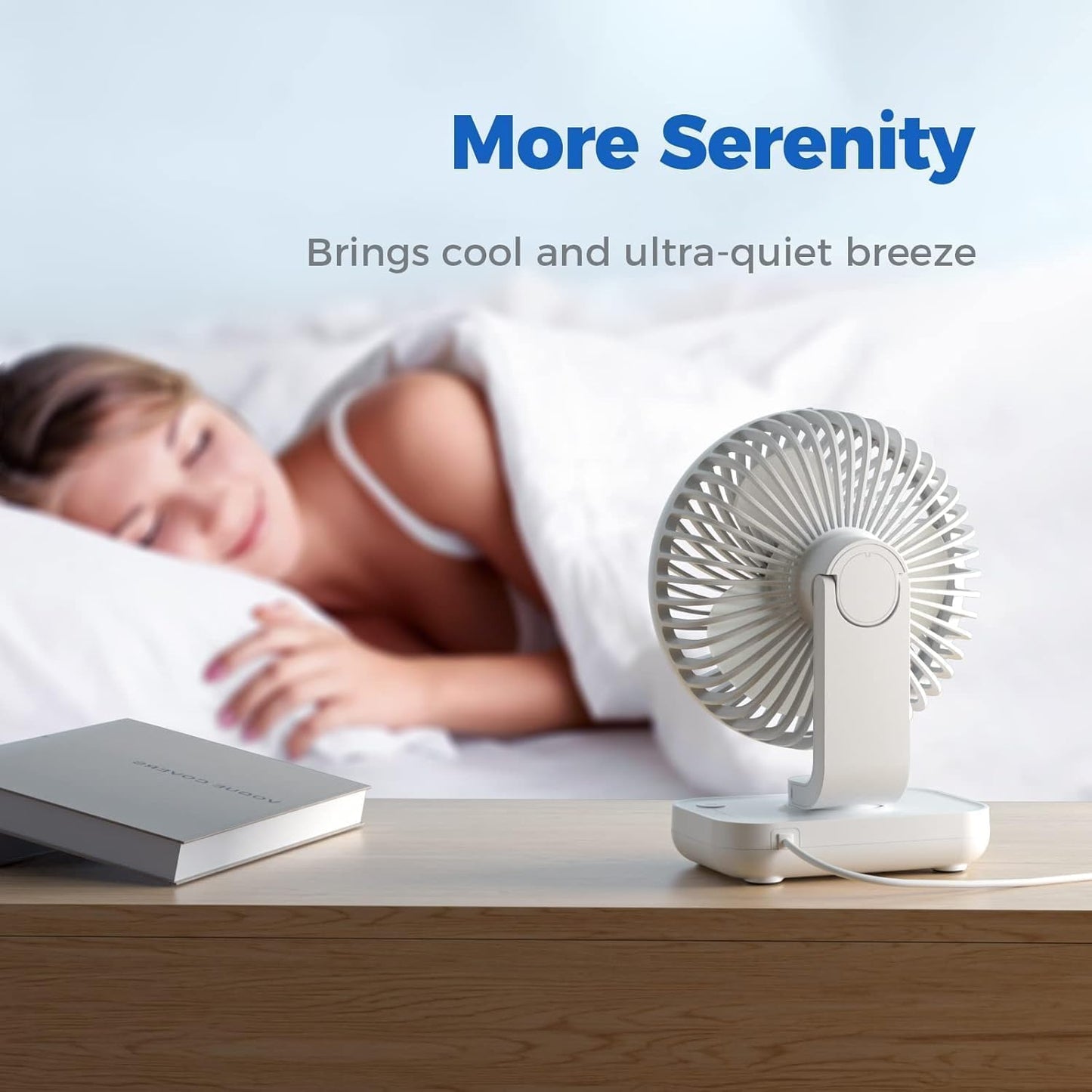 Votvy 3600mAh Rechargeable Desk Fan (90° Rotate), Portable Table Fan,USB Fan, USB Battery,4 Speed for Home Office Travel-The battery life is 8 hours with the maximum wind speed