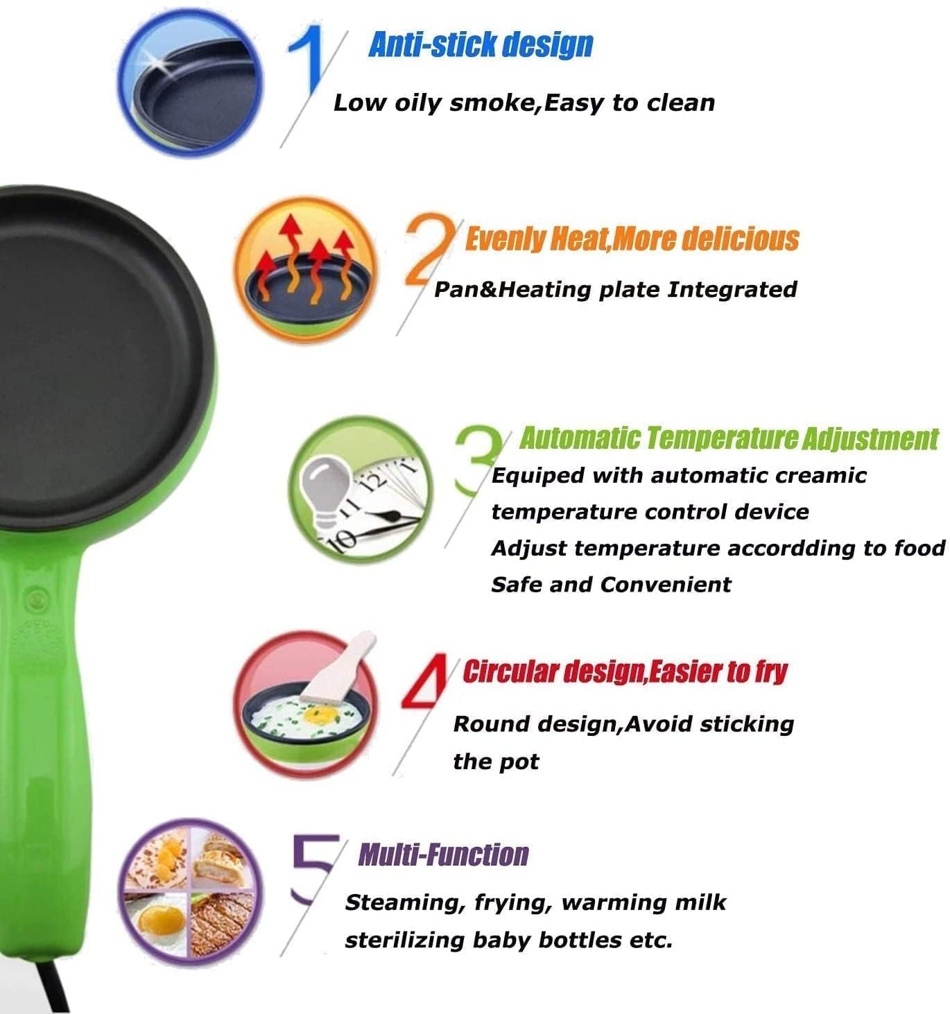 Votvy Single Handle egg bowler and Capacity of 7 Eggs Egg Boiling Non-Stick Steamer and Egg Frying Pan Machine 2 in 1 Single Layer Egg Boiler Omelette Maker and Other Egg Variety