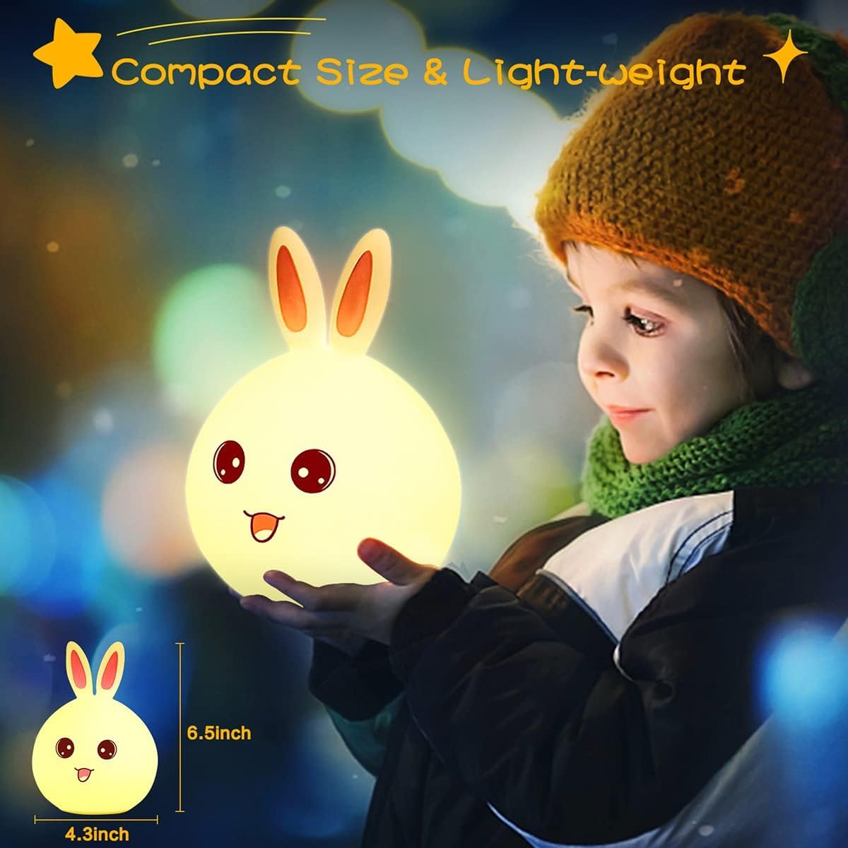 Votvy Electric  Night Lamp for Kids,Silicone Cute Little Rabbit LED Table Lamp, Birthday Gift for Kids (2-5 Years), Colour Changing with USB Rechargeable Night Light(Rabbit Lamp), Multicolour
