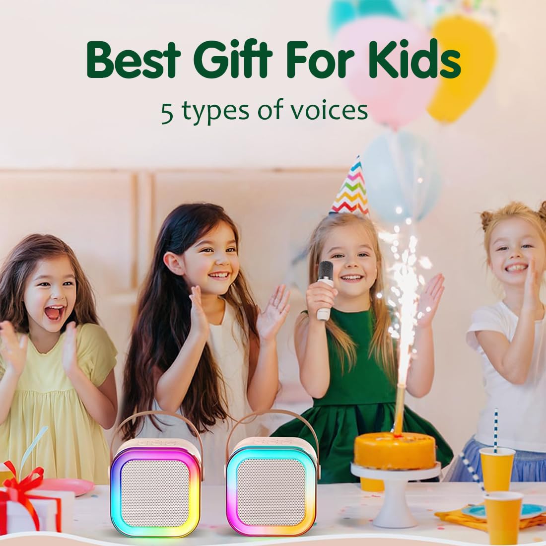 Votvy Electric Rechargeable Karaoke Mic with Speaker for Singing | Wireless Mini Portable Bluetooth Speaker with Microphone & LED Lights | Cute Birthday Gift for Kids Musical Toys for Boys, Girls and Adults