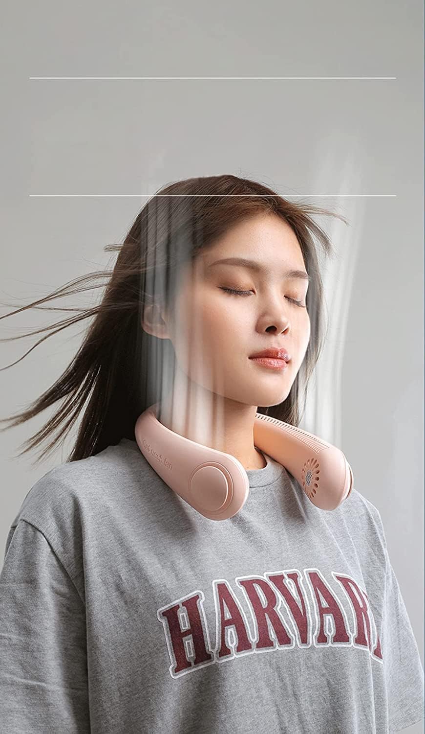 Votvy  Portable Electric Rechargeable Neck Fan USB Charging Battery Bladeless Neck Fan Smart Mini Hand Free 3 High Speed Fan Low Noise 360° Cooling NECK FAN