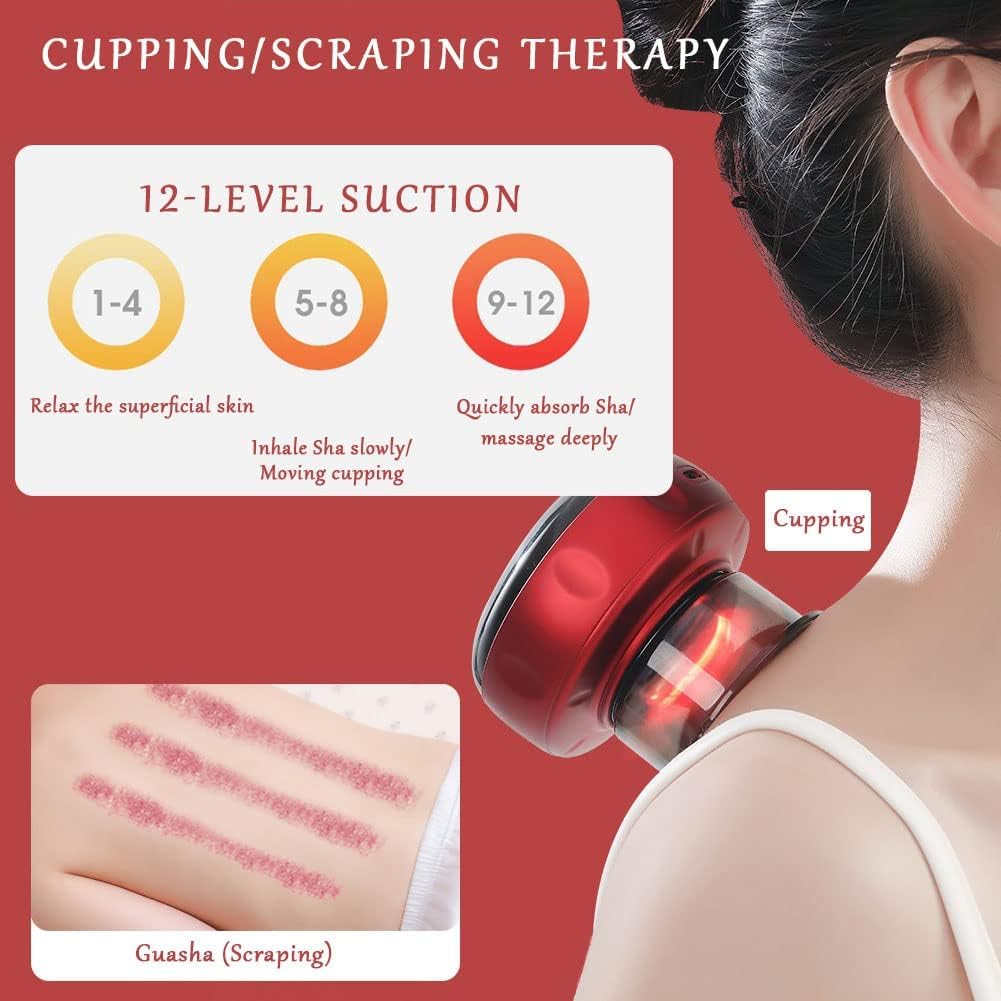 Votvy  Electric Cupping Therapy Set, Smart Suction Cup Massager Machine Cupping Gua Sha Scraping Device Handheld Back Massage Tool, for Helps Reduce Muscle Pain Better Blood Circulation