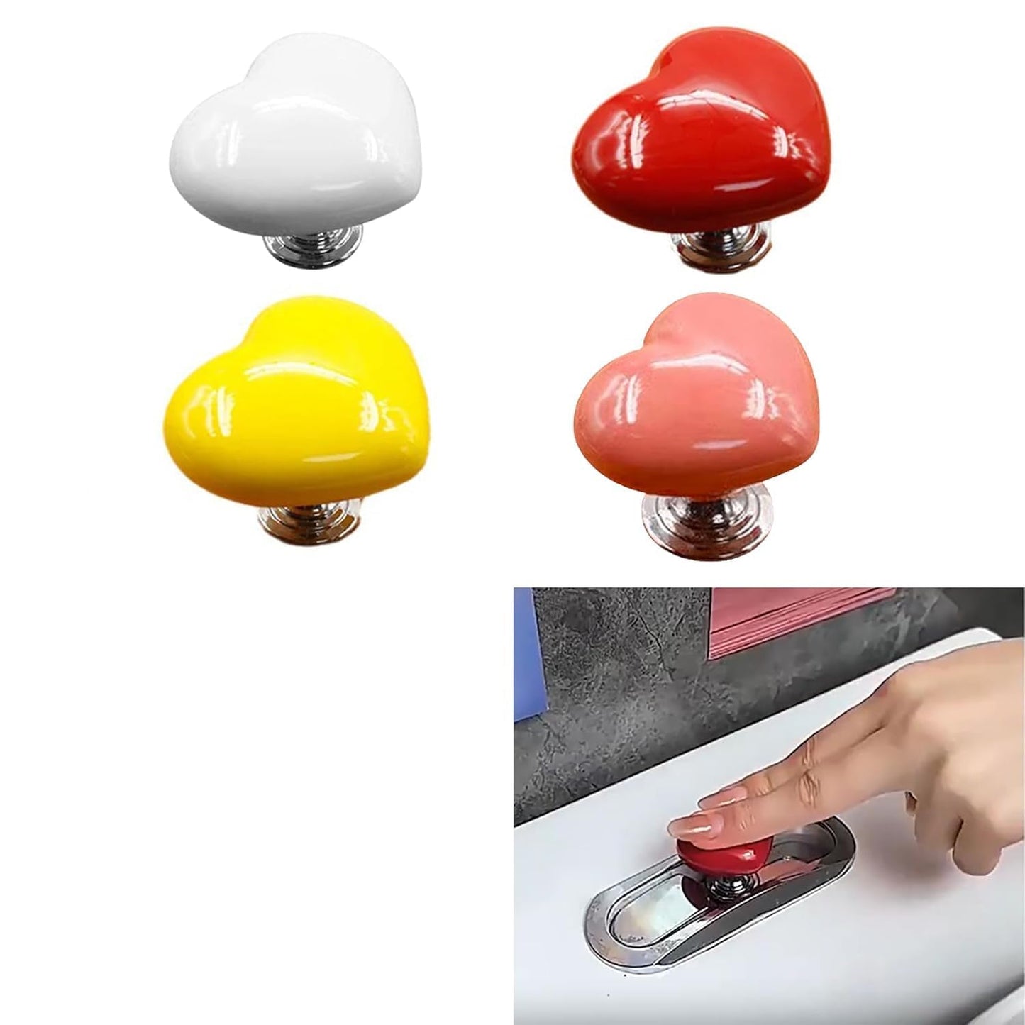 Votvy  4 Pcs Toilet Tank Button, Love Heart Shaped Toilet Push Button, Toilet Tank Press Button For Toilet Cover Lifter Handle Flush, Portable Toilet Tank Lid for Women Long Nail(Multicolour)