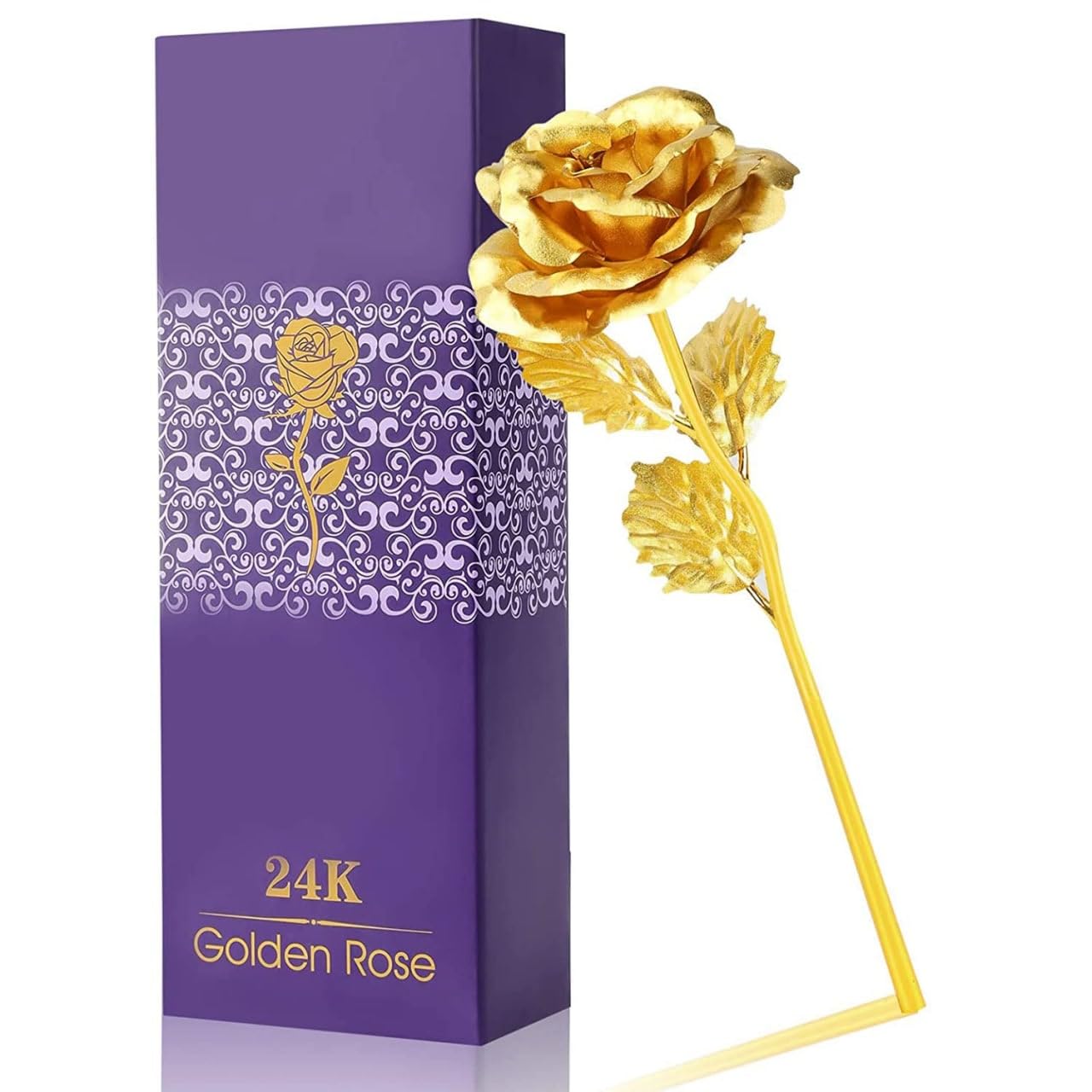 Votvy 24K Gold Plated Artificial Rose Flower with Gift Box | Eternal Golden Rose for Valentine’s Day, Birthday, Anniversary & Romantic Gifts for Girlfriend, Wife, Husband, or Loved Ones