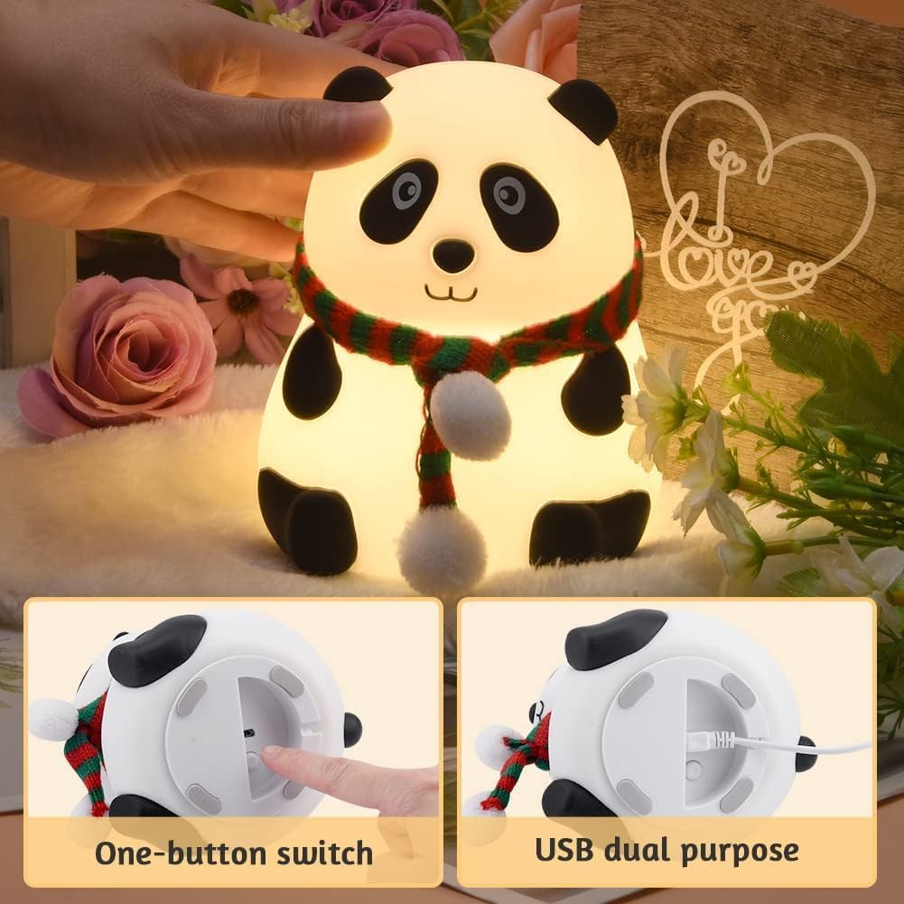 Votvy Electric  Rechargeable Panda Lamp, Cute Silicone Kawaii Night Lamp For Bedroom With Touch Gesture 7 Color Changing Adorable Christmas Gift Kids, Light,Table,Beside Kids Room