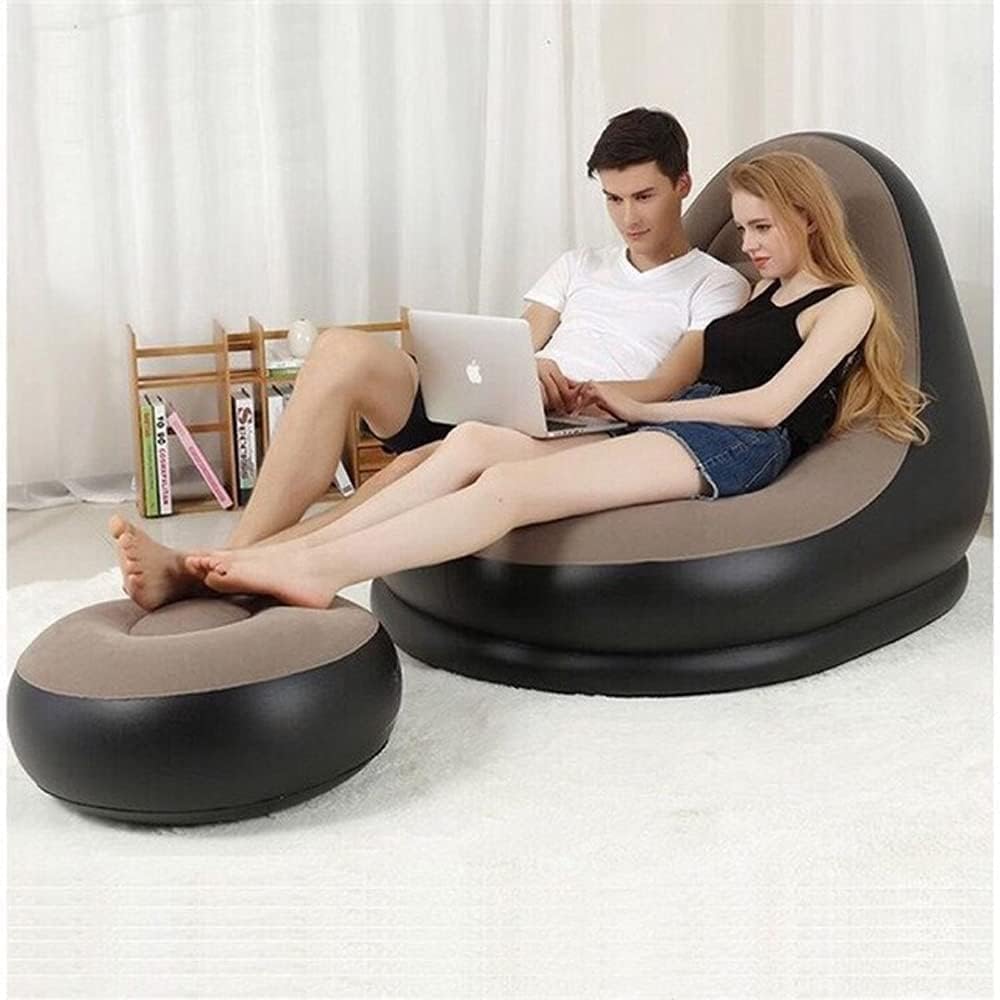 Votvy   Chair, Portable Fast Inflatable Sofa Chair with Foot Stool, Surface with Plush Smooth Comfortable Ideal for Living Room, Room and Outdoor Camping use