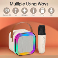 Votvy Electric Rechargeable Karaoke Mic with Speaker for Singing | Wireless Mini Portable Bluetooth Speaker with Microphone & LED Lights | Cute Birthday Gift for Kids Musical Toys for Boys, Girls and Adults