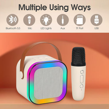 Votvy Electric Rechargeable Karaoke Mic with Speaker for Singing | Wireless Mini Portable Bluetooth Speaker with Microphone & LED Lights | Cute Birthday Gift for Kids Musical Toys for Boys, Girls and Adults