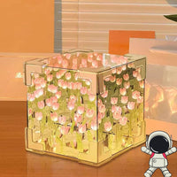 Votvy Acrylic DIY Tulip Cube Mirror Lamp, 30 Flowers LED Decorative Lamp, 2 In 1 Mirror & Table Ornaments For Bedroom Livingroom Desktop Decor Birthday Gift,Transparent
