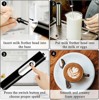 Votvy Rechargeable Milk Frother Handheld with 2 Heads, Black Color Coffee Electric Whisk Drink Foam Mixer, Mini Hand Stirrer with 3 Speeds Adjustable for Latte, Cappuccino, Hot Chocolate, Egg