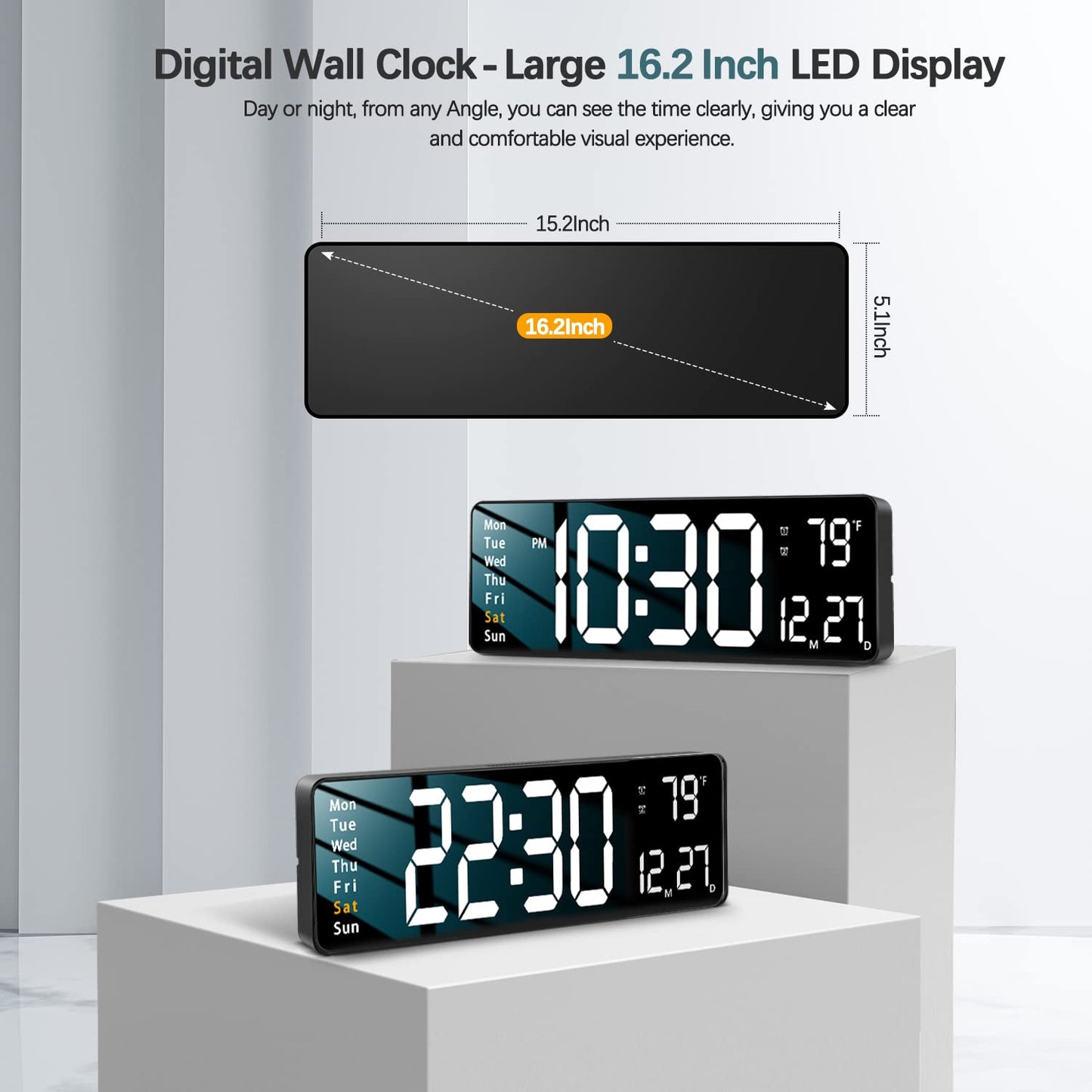 Votvy Digital Wall Clock Large Display Digital Clock with Remote Control Auto-Dimming Wall Clock with Night Light LED Digital Clock for Wall with Date, Temperature and Timer