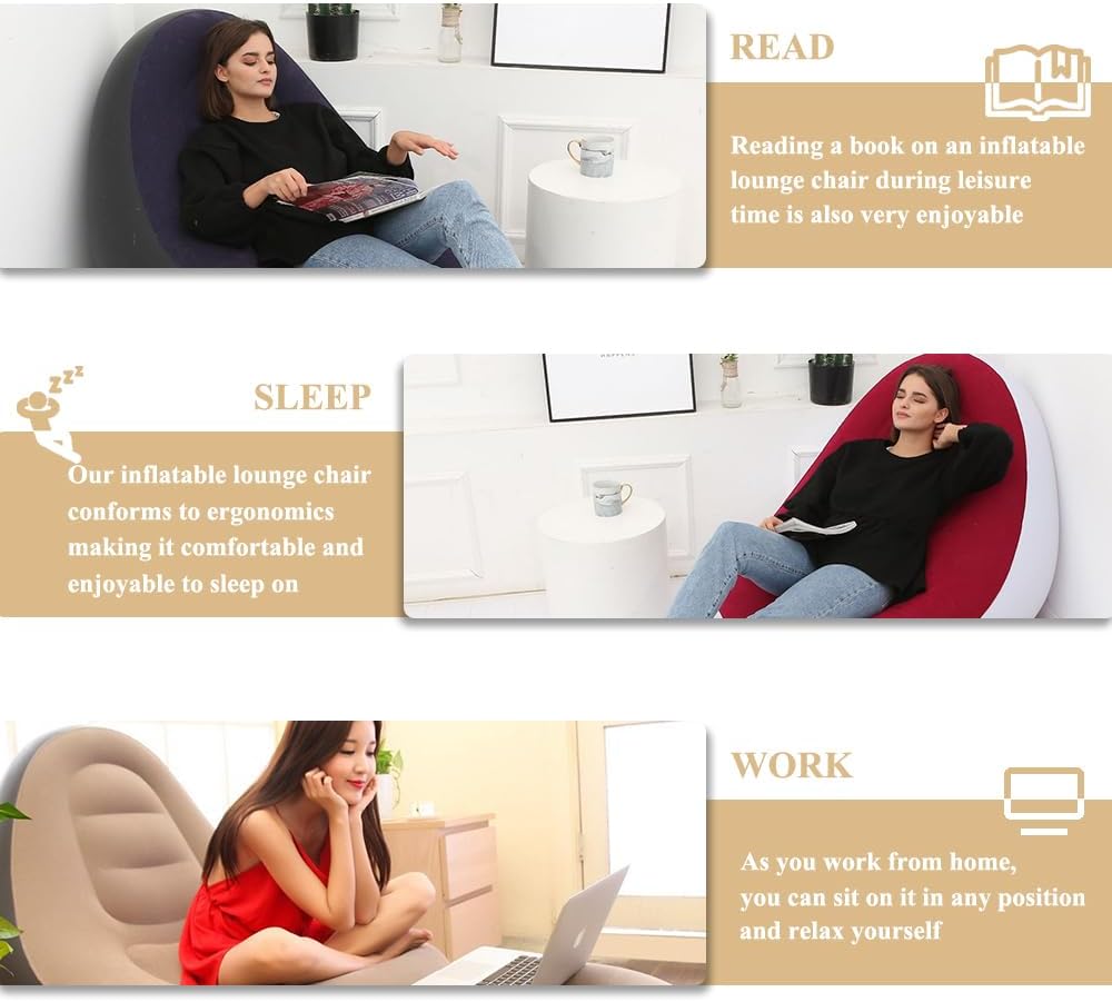 Votvy   Chair, Portable Fast Inflatable Sofa Chair with Foot Stool, Surface with Plush Smooth Comfortable Ideal for Living Room, Room and Outdoor Camping use
