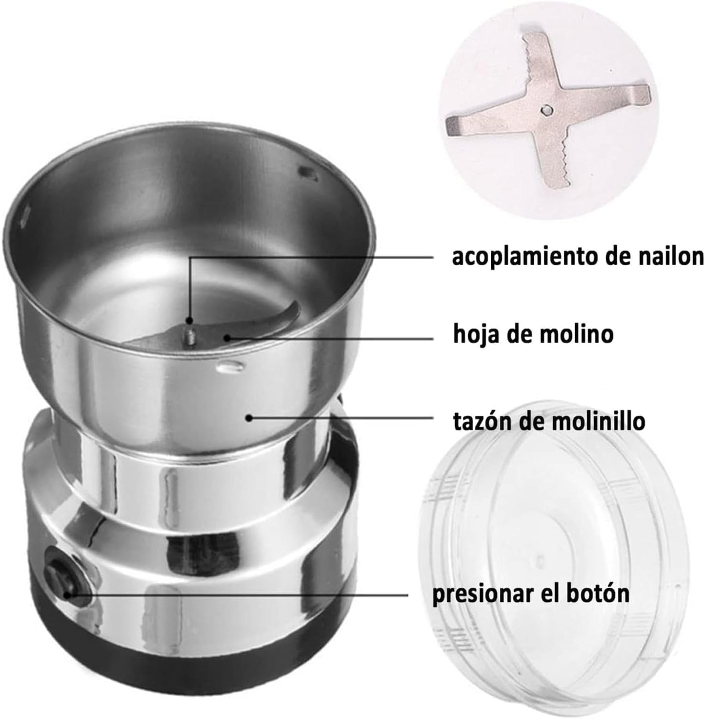 Votvy   Imported Portable Electric Coffee Bean Grinder, Stainless Steel Blade, Ultra-Fine Grain Crusher, Small Household & Commercial Coffee Grinder for Grains & Spices, Compact Handcrafted Pulverizer