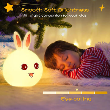 Votvy Electric  Night Lamp for Kids,Silicone Cute Little Rabbit LED Table Lamp, Birthday Gift for Kids (2-5 Years), Colour Changing with USB Rechargeable Night Light(Rabbit Lamp), Multicolour