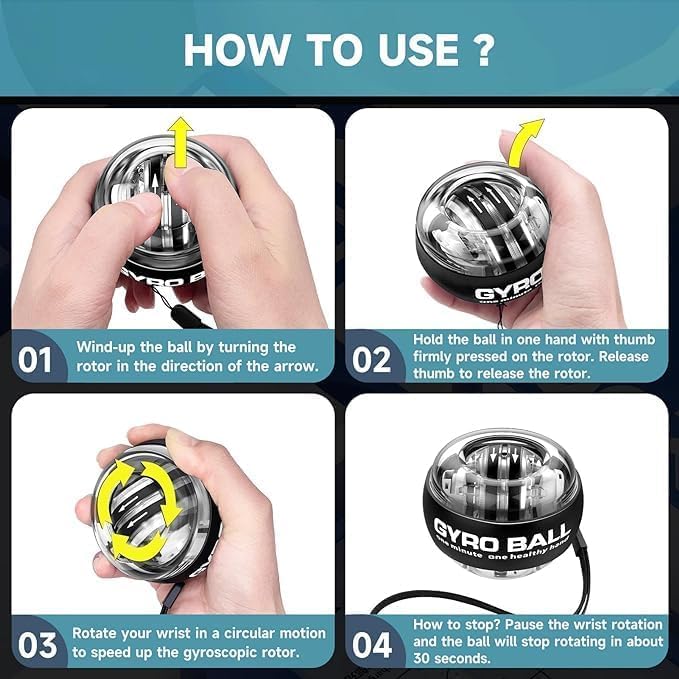 Votvy Wrist Trainer Ball | Auto-Start Arm Strengthener Hand Enhancer | Essential Gyroscopic Wrist & Forearm Exerciser | Wrist Power Gyro Ball for Stronger Muscle, Fingers, Bones Workout, Exercise