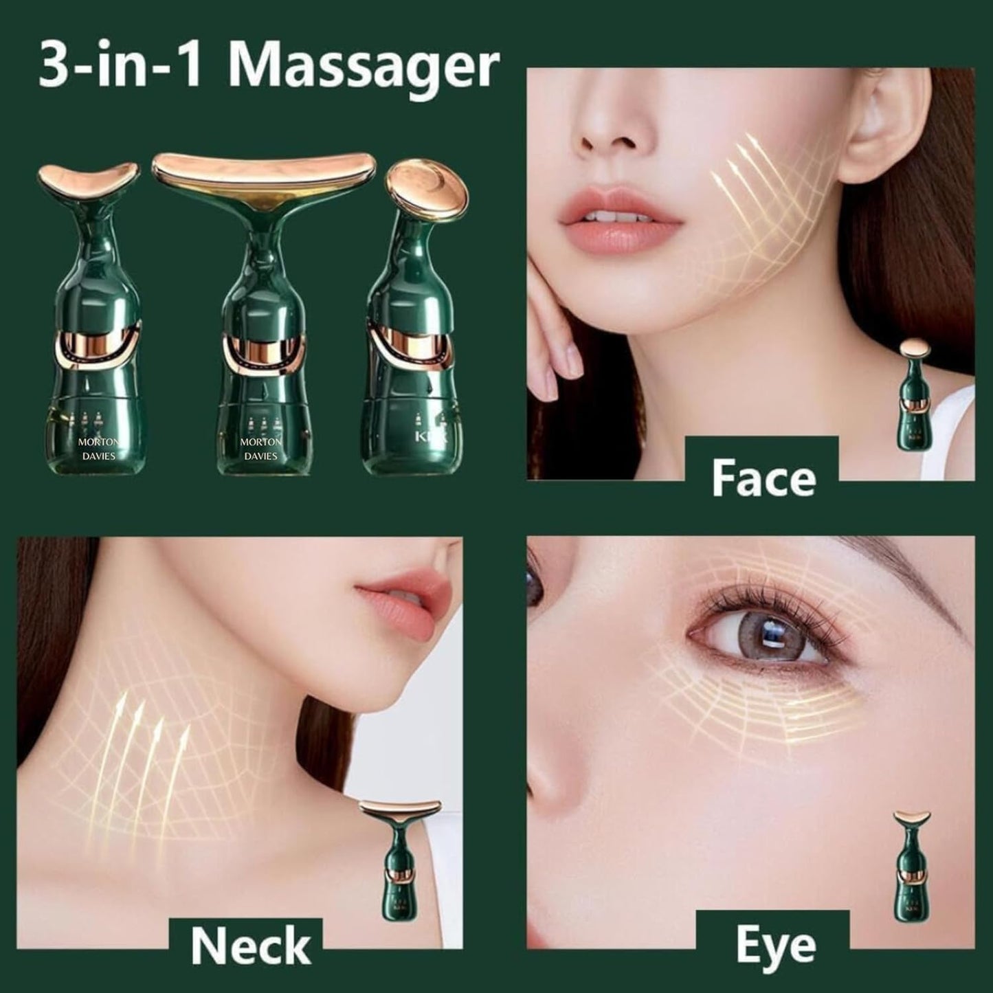 Votvy Electric  Face Slimming and uplift wand, 3-in-1 Beauty Massager for Face and Neck, Facial Massager for Skin Care, Thermal and Vibration Technologies for Skin Care Improve Glowing Skin, Smooth and Tightening Skin