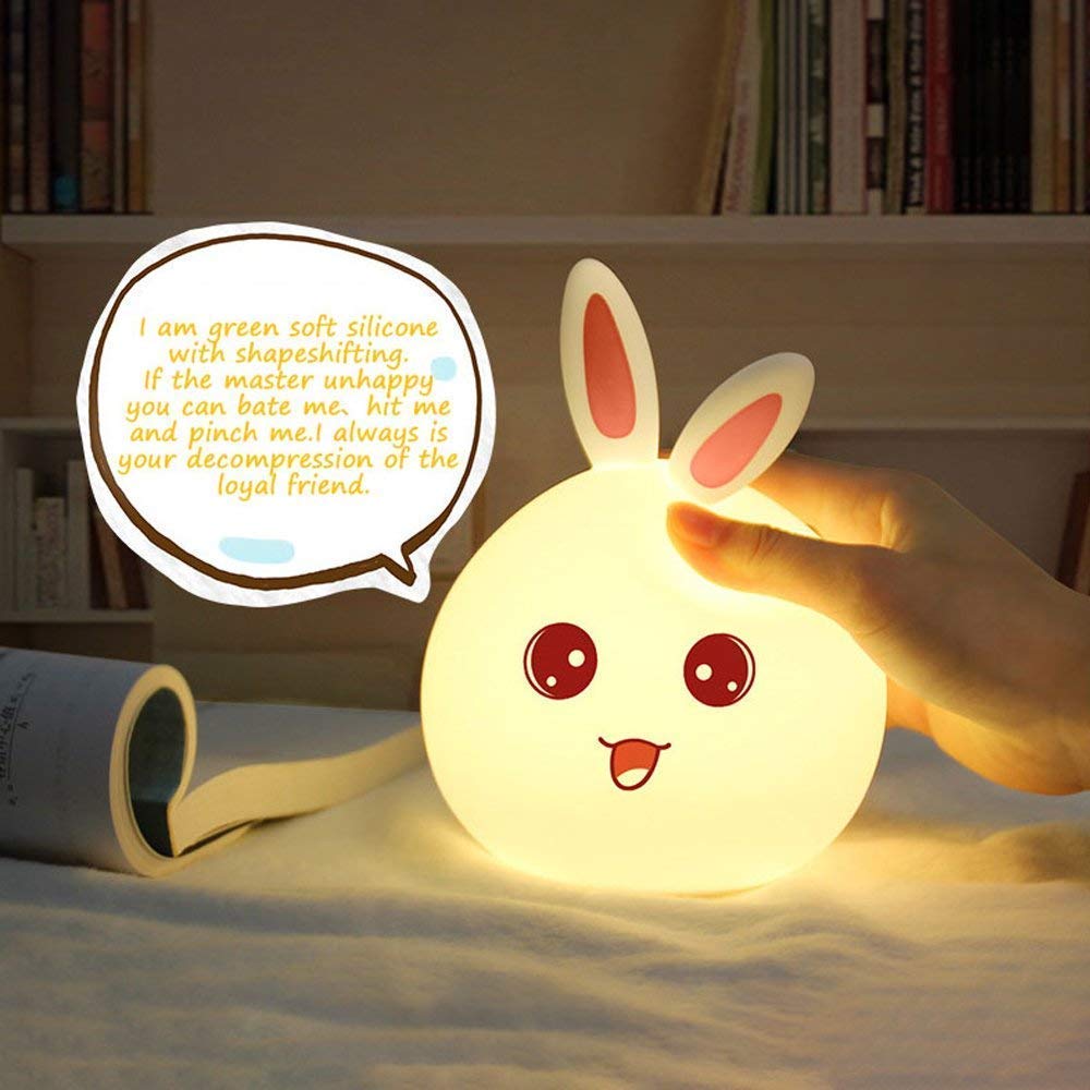 Votvy Electric  Night Lamp for Kids,Silicone Cute Little Rabbit LED Table Lamp, Birthday Gift for Kids (2-5 Years), Colour Changing with USB Rechargeable Night Light(Rabbit Lamp), Multicolour