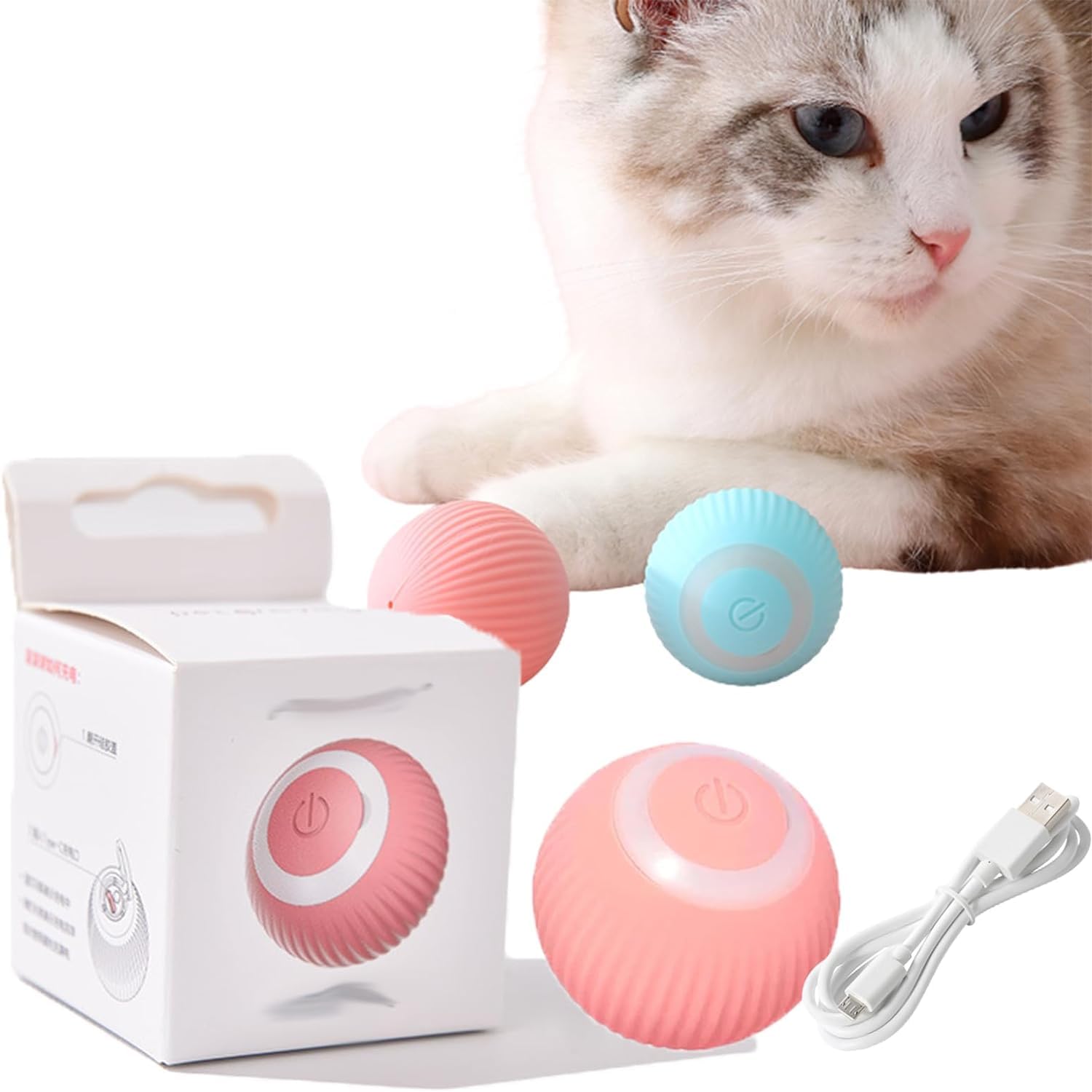 Votvy Smart LED 360° Rotating Cat & Dog Pet Toy Ball | Rechargeable, Interactive Pet Chaser with LED, Automatic Obstacle Avoidance, Ideal for Stimulating Indoor Cats (Blue)