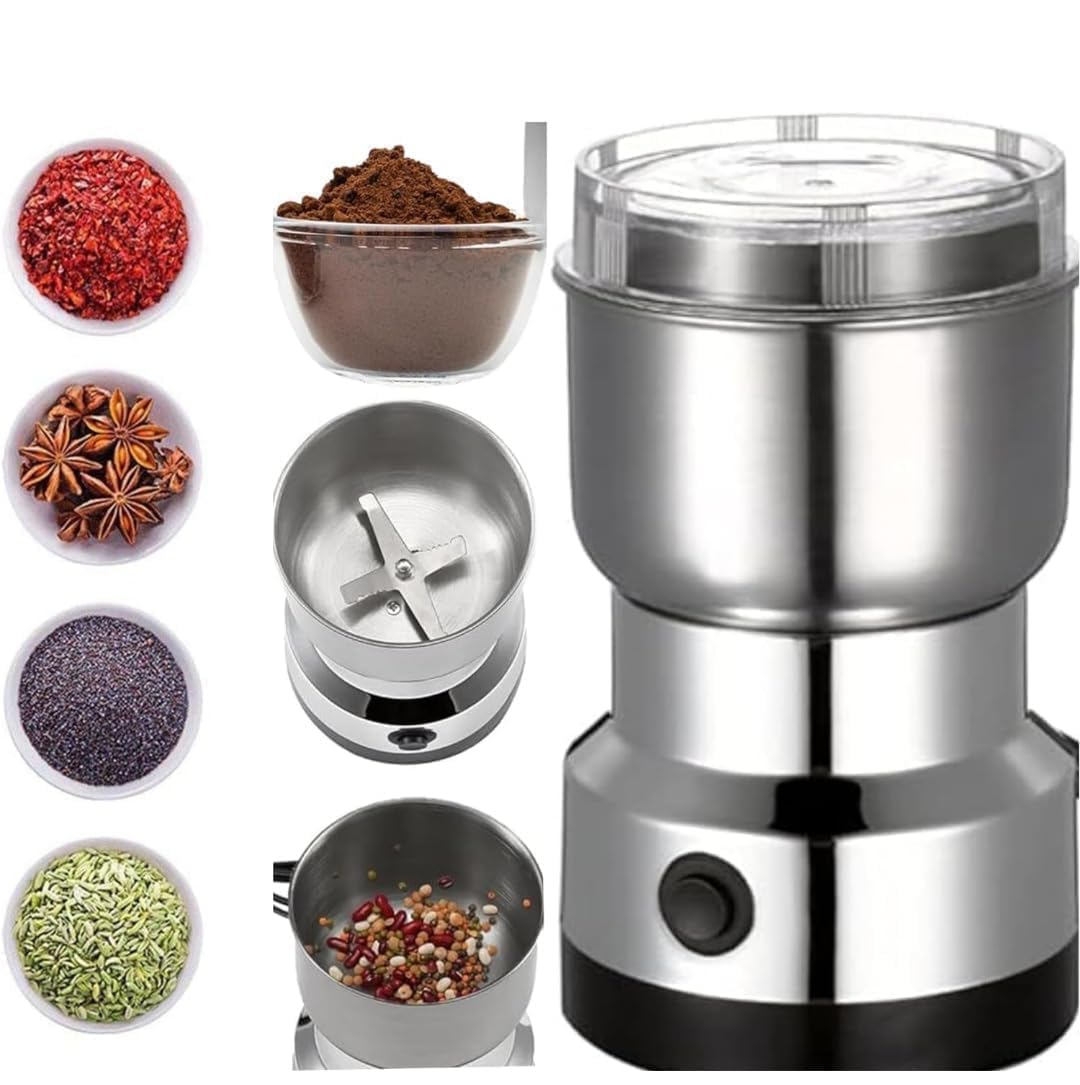 Votvy   Imported Portable Electric Coffee Bean Grinder, Stainless Steel Blade, Ultra-Fine Grain Crusher, Small Household & Commercial Coffee Grinder for Grains & Spices, Compact Handcrafted Pulverizer