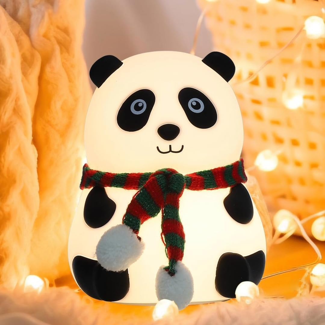 Votvy Electric  Rechargeable Panda Lamp, Cute Silicone Kawaii Night Lamp For Bedroom With Touch Gesture 7 Color Changing Adorable Christmas Gift Kids, Light,Table,Beside Kids Room