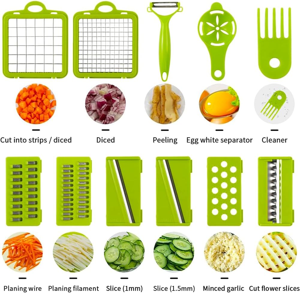 Votvy vegetable Chopper, Onion Chopper, Multifunctional 14 in 1 Food Chopper, Kitchen Vegetable Slicer Dicer Cutter,Veggie Chopper with 8 Blades,Carrot and Garlic Chopper with Container