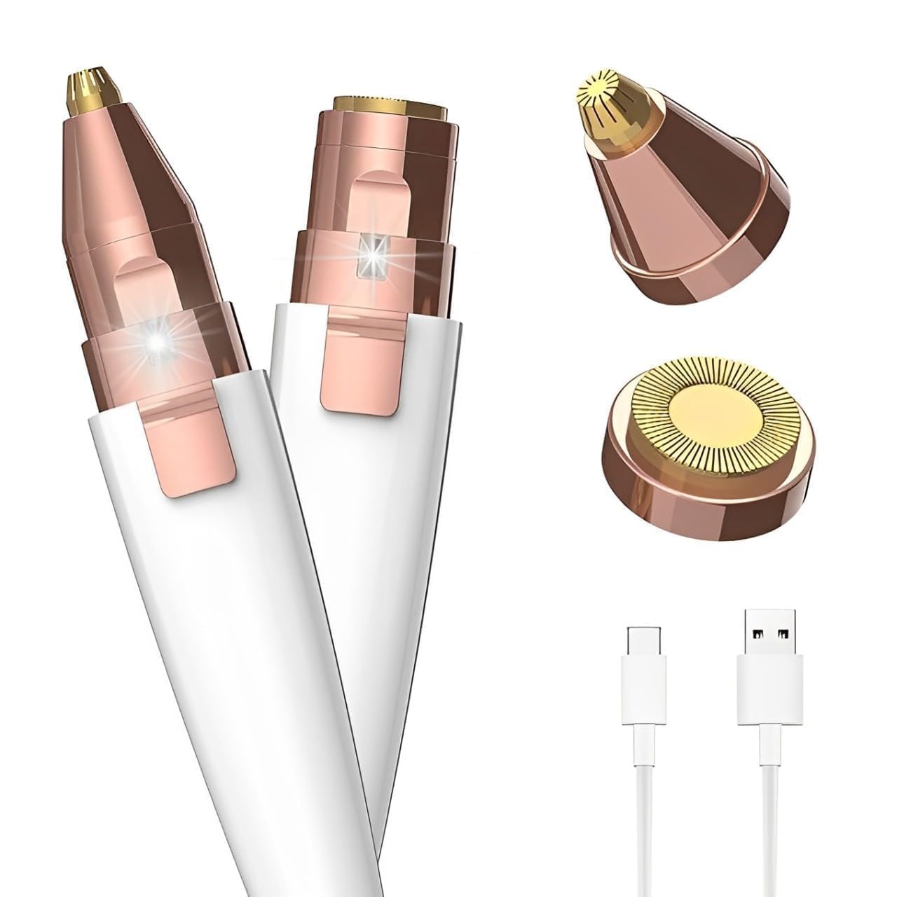 Votvy 2-in-1 Rechargeable Eyebrow Trimmer & Facial Hair Remover Razor for Women - Replaceable Heads, Professional Personal Hair Removal with Indicator Lights (White)
