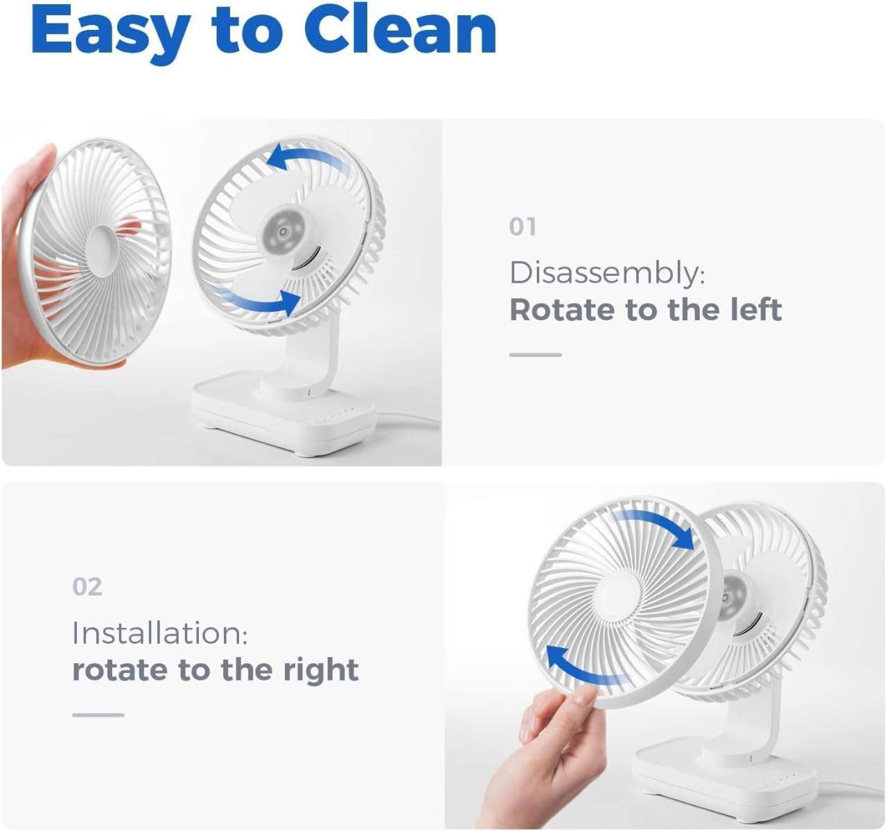 Votvy 3600mAh Rechargeable Desk Fan (90° Rotate), Portable Table Fan,USB Fan, USB Battery,4 Speed for Home Office Travel-The battery life is 8 hours with the maximum wind speed